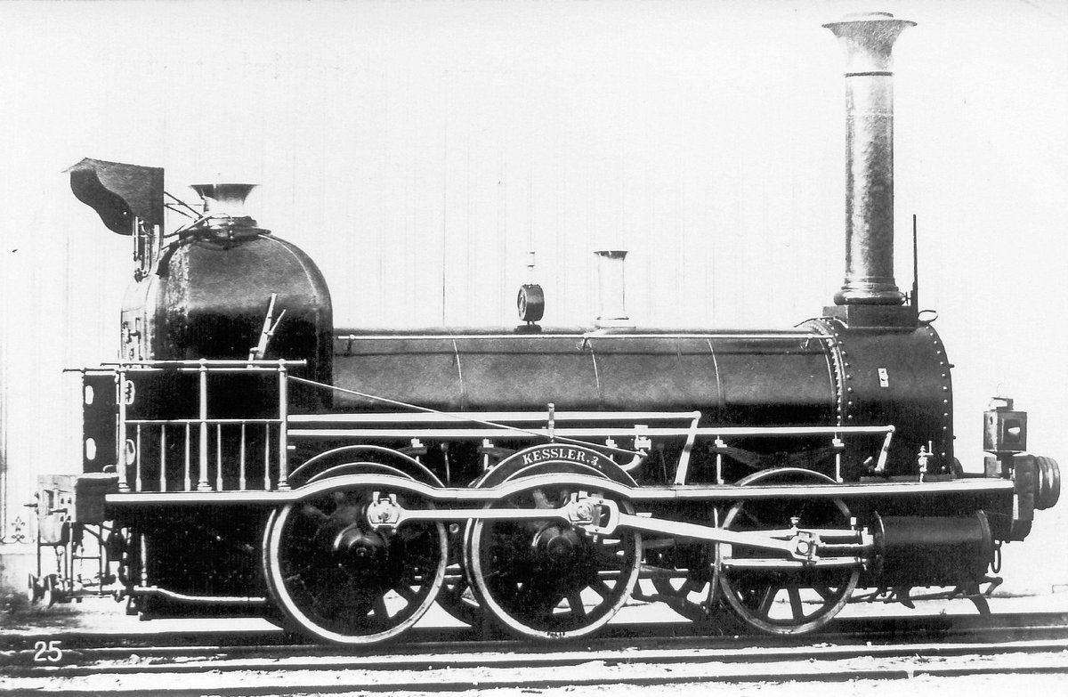 Lokomotive Nr. 3 der Maschinenfabrik Esslingen, 1846. Foto: Autor unbekannt - DGEG-Archiv, CC0, https://commons.wikimedia.org/w/index.php?curid=27651326